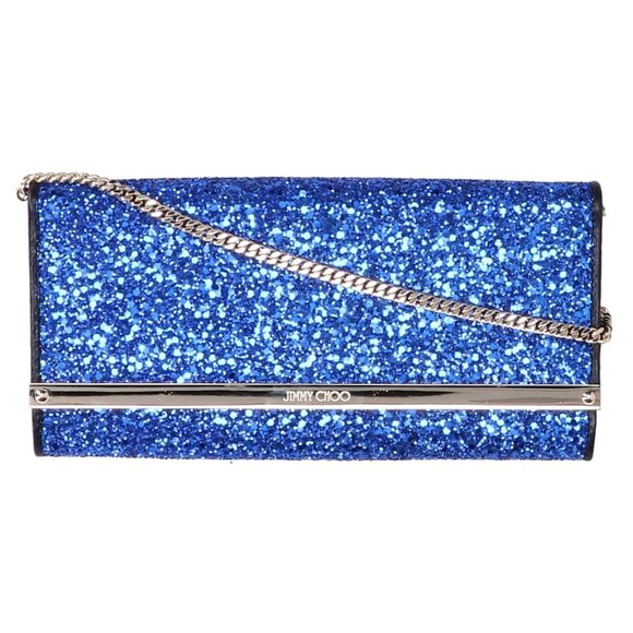 JIMMY CHOO J000051160001 Glitter Chain Wallet with Coin Purse Blue Women's
